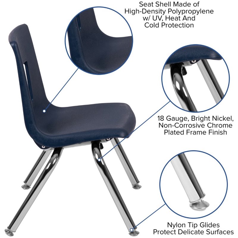 Bowery Hill Contemporary Student Stack School Chair - 12-Inch In Navy
