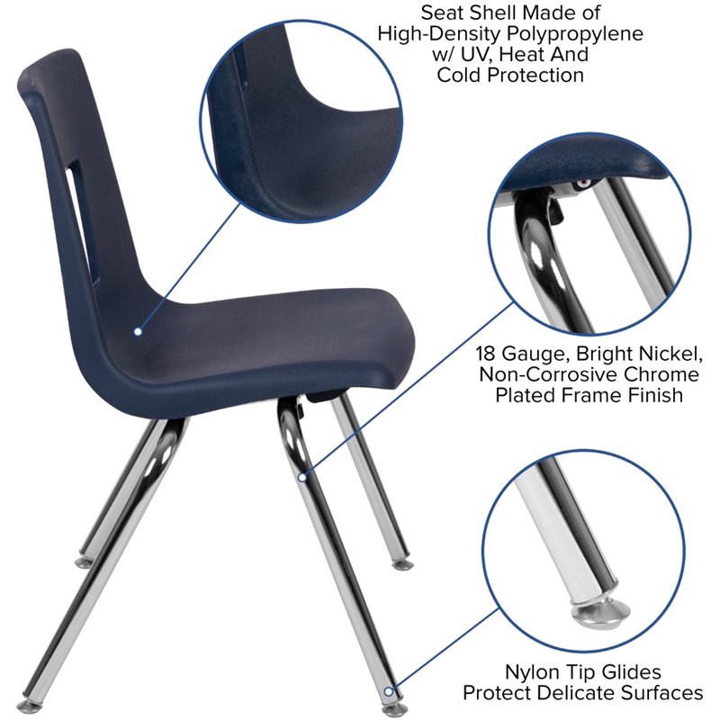 Bowery Hill Contemporary Student Stack School Chair - 16-Inch In Navy