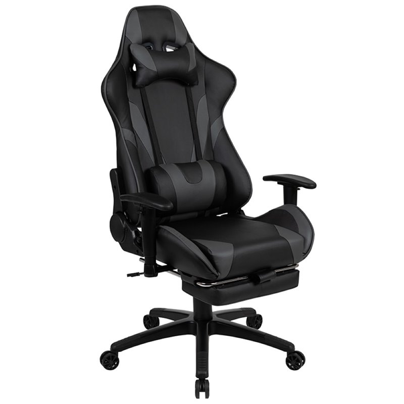 Bowery Hill Gaming Desk and Racing Reclining Chair Set in Black and Gray