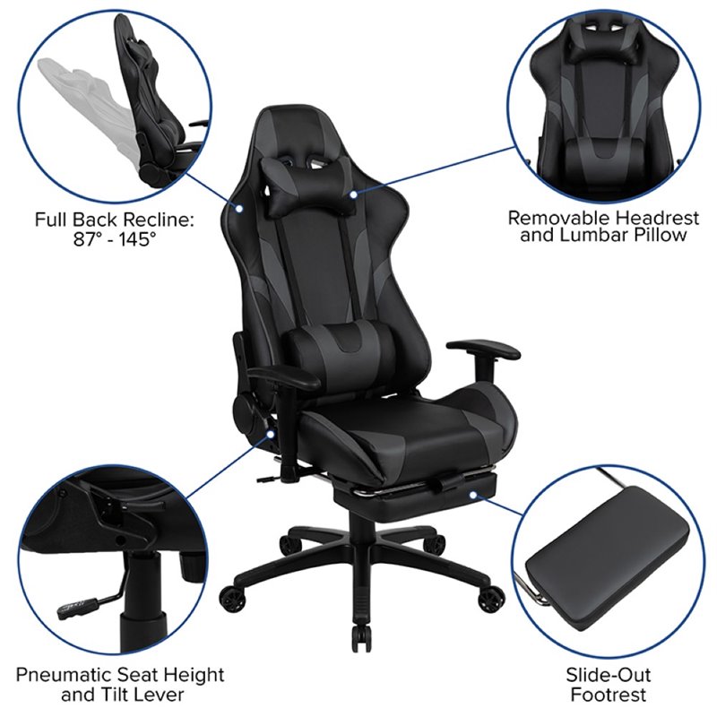 Bowery Hill Gaming Desk and Racing Reclining Chair Set in Black and Gray