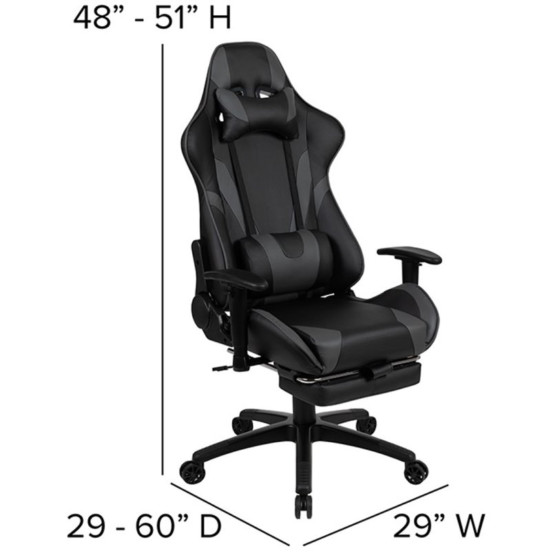 Bowery Hill Gaming Desk and Racing Reclining Chair Set in Black and Gray