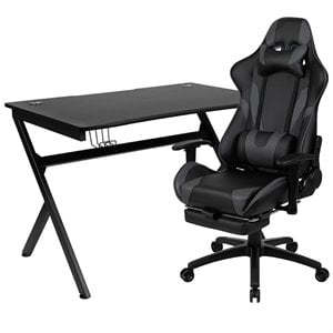 Bowery Hill Gaming Desk and Racing Reclining Chair Set in Black and Gray
