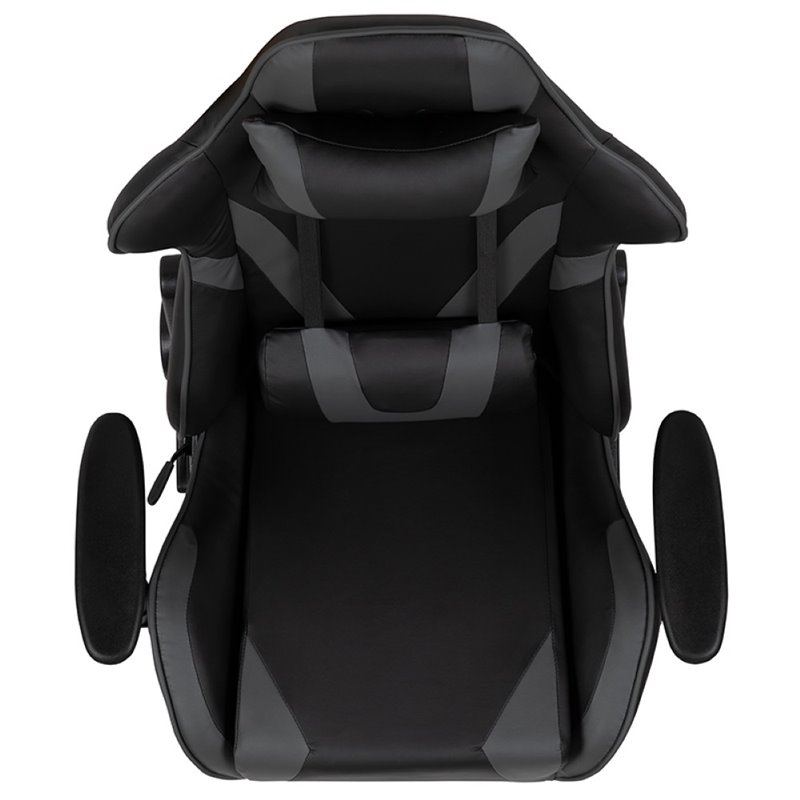 Bowery Hill Leather Racing Reclining Gaming Chair in Black and Gray