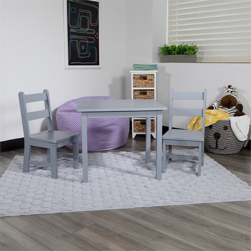 Bowery Hill 3 Piece Solid Hardwood Kids Table and Chair Set in Gray