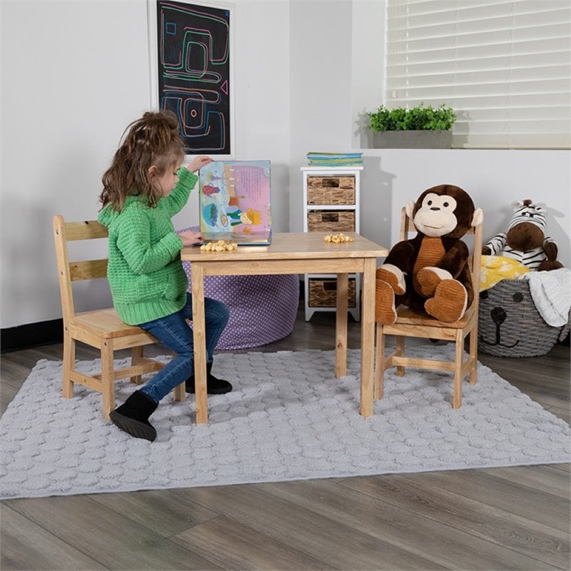 Bowery Hill 3 Piece Solid Hardwood Kids Table and Chair Set in Natural
