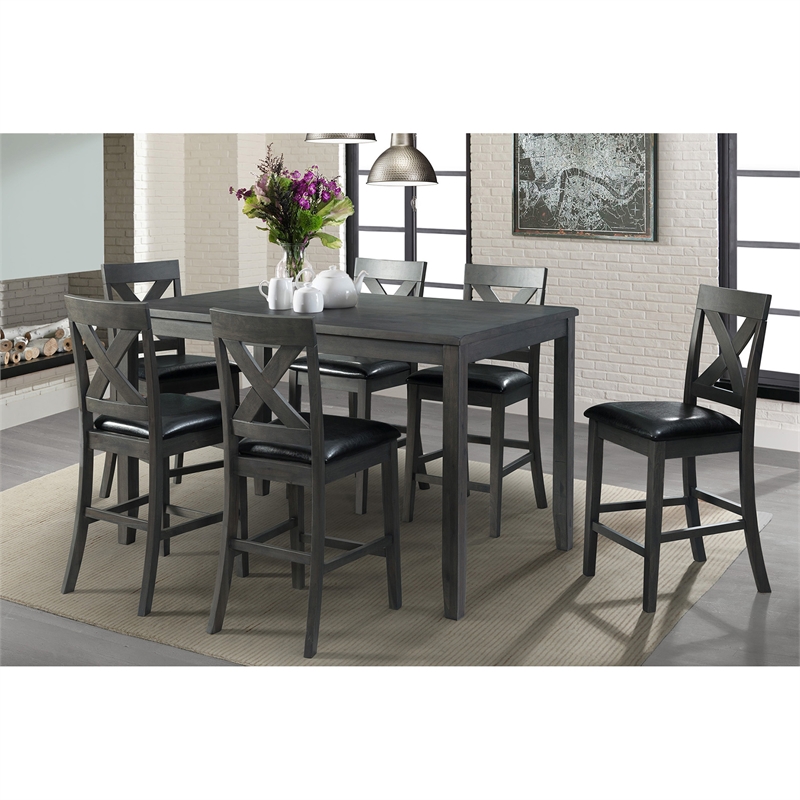 Bowery Hill Solid Wood 7PC Counter Height Dining Set in Grey