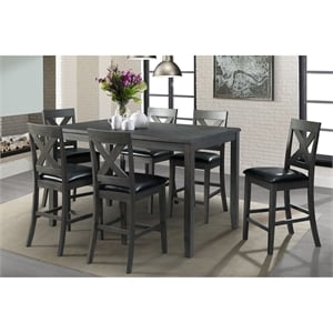 Bowery Hill Solid Wood 7PC Counter Height Dining Set in Grey