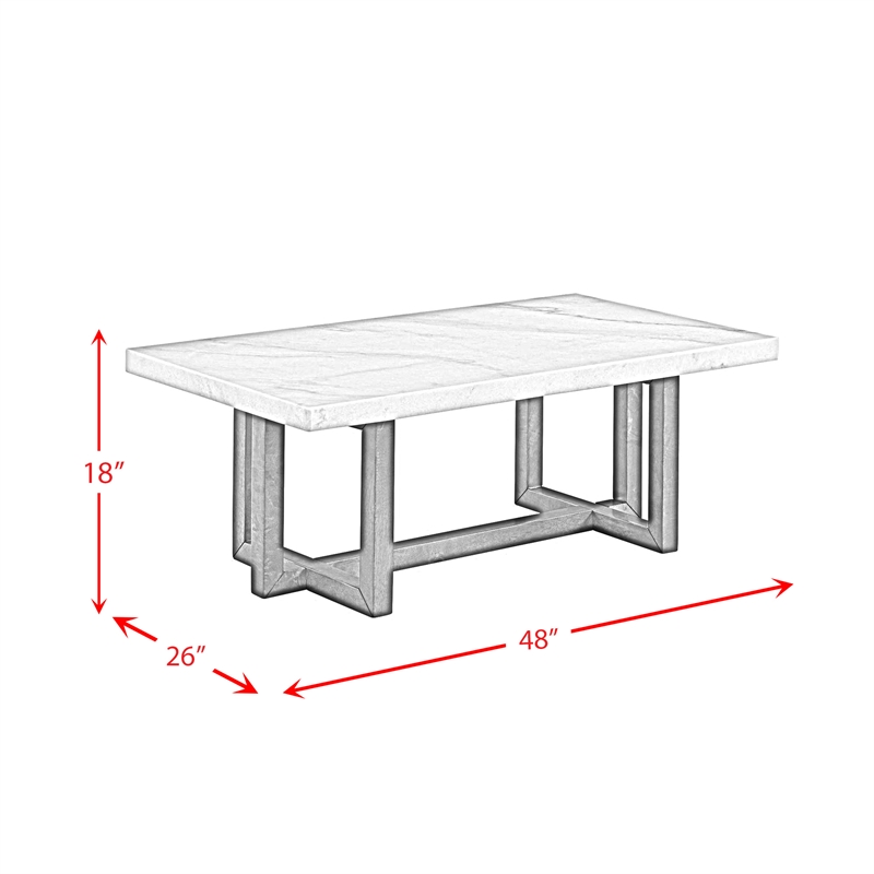 Bowery Hill Contemporary Marble Rectangular Coffee Table in White