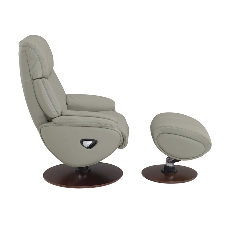 Bowery Hill Leather Upholstered Accent Chair with Ottoman in Gray & Brown