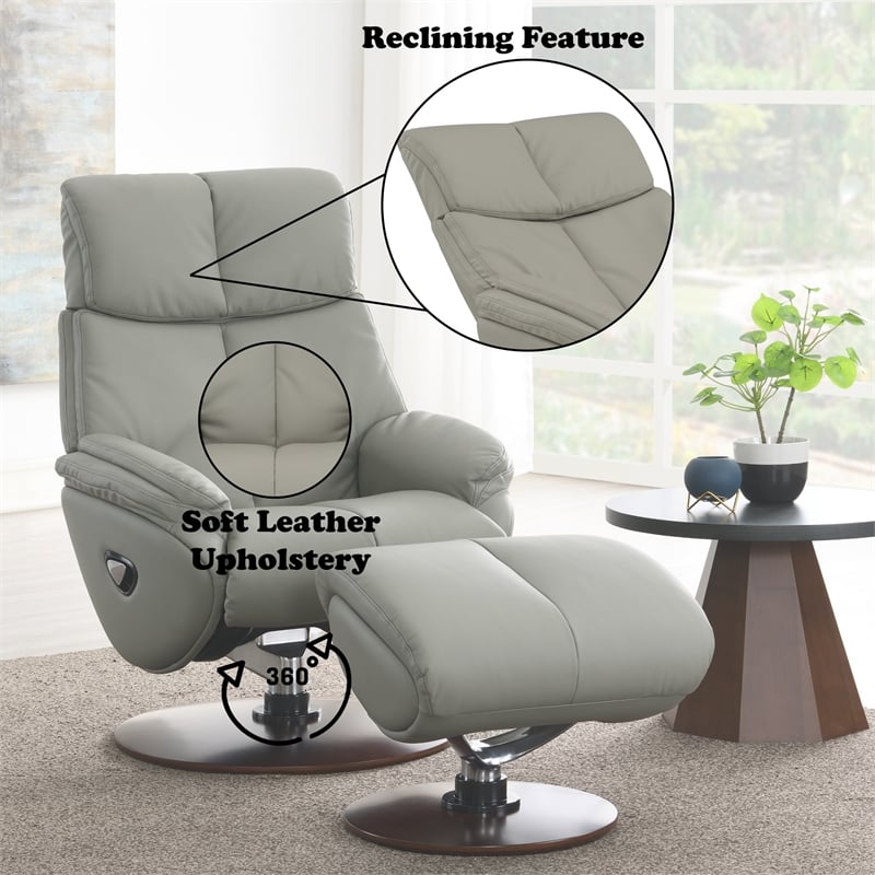 Bowery Hill Leather Upholstered Accent Chair with Ottoman in Gray & Brown