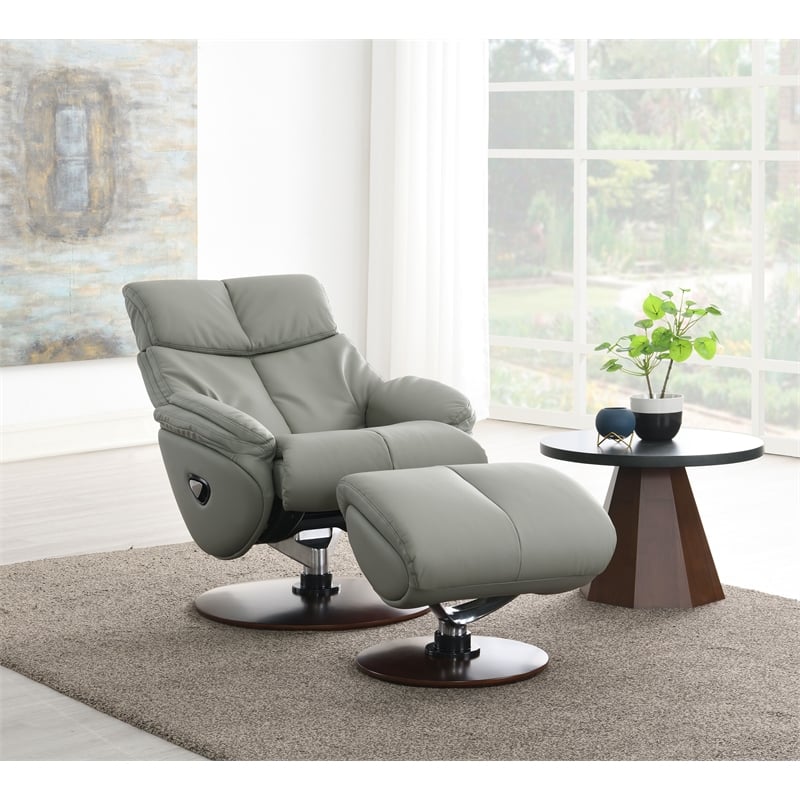 Bowery Hill Leather Upholstered Accent Chair with Ottoman in Gray & Brown