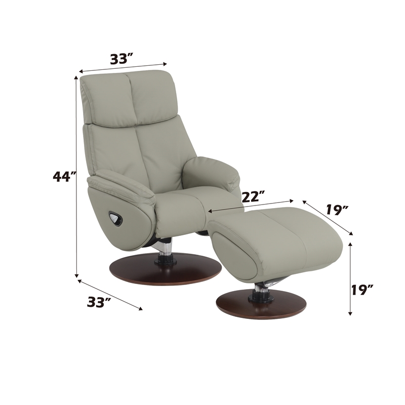 Bowery Hill Leather Upholstered Accent Chair with Ottoman in Gray & Brown