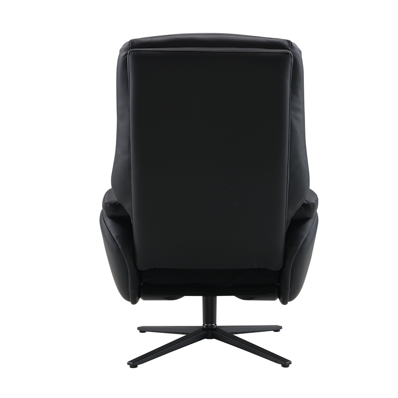Bowery Hill Leather Upholstered Accent Chair with Swivel and Ottoman in Black