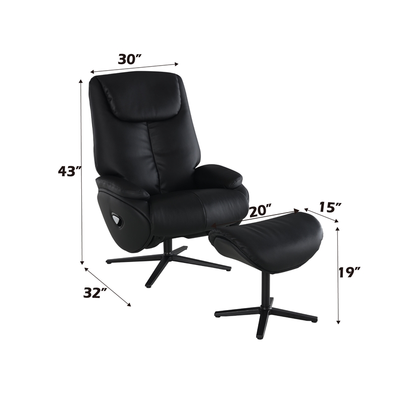 Bowery Hill Leather Upholstered Accent Chair with Swivel and Ottoman in Black