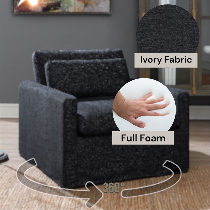 Bowery Hill Fabric Upholstered Swivel Chair with Pillow in Dark Gray