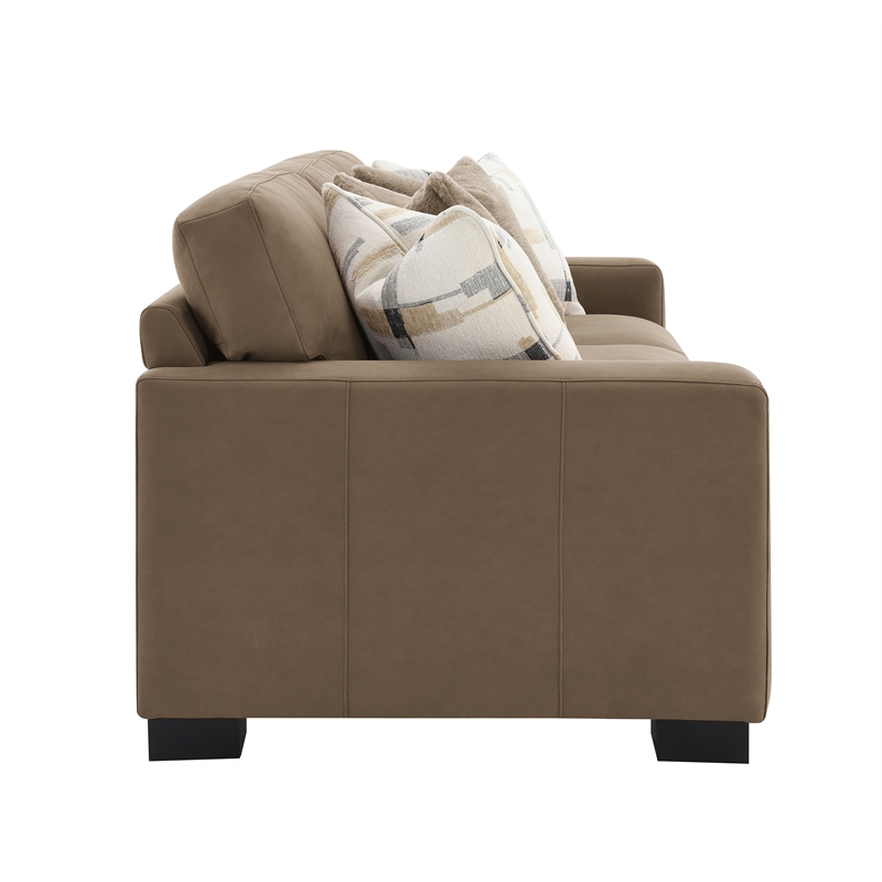 Bowery Hill Transitional Fabric Upholstered Sofa with 4 Pillows in Brown