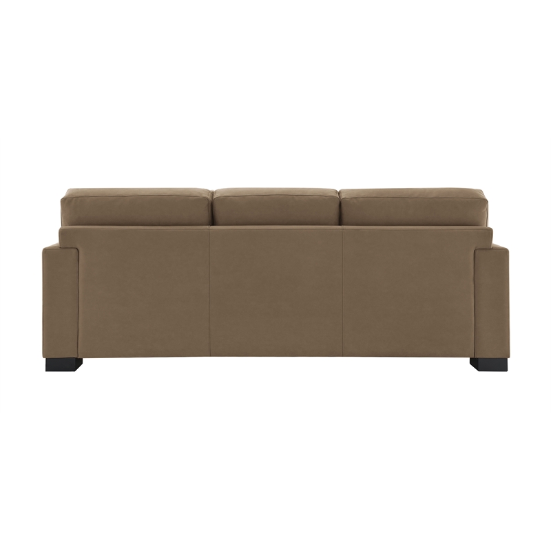 Bowery Hill Transitional Fabric Upholstered Sofa with 4 Pillows in Brown