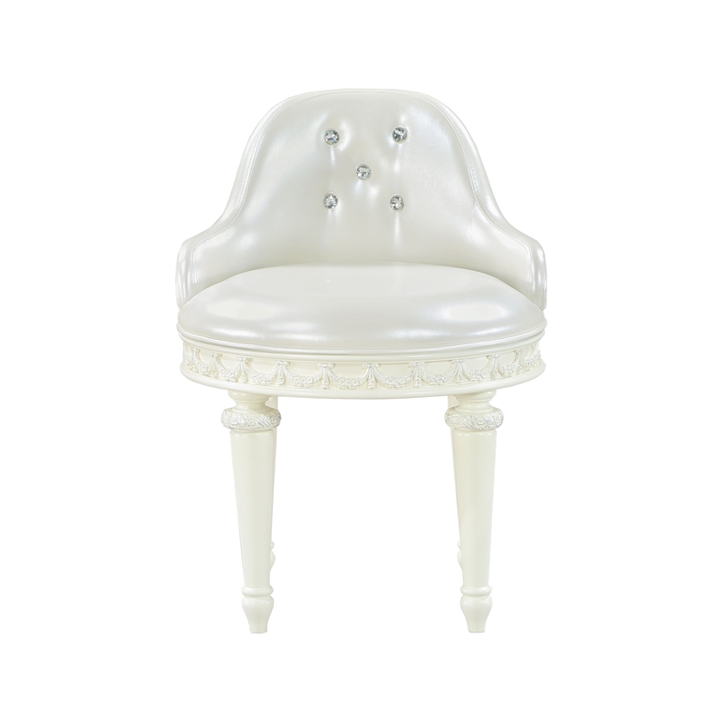 Bowery Hill Wood/PU Leather Round Swivel Chair in Pearl White & Ivory