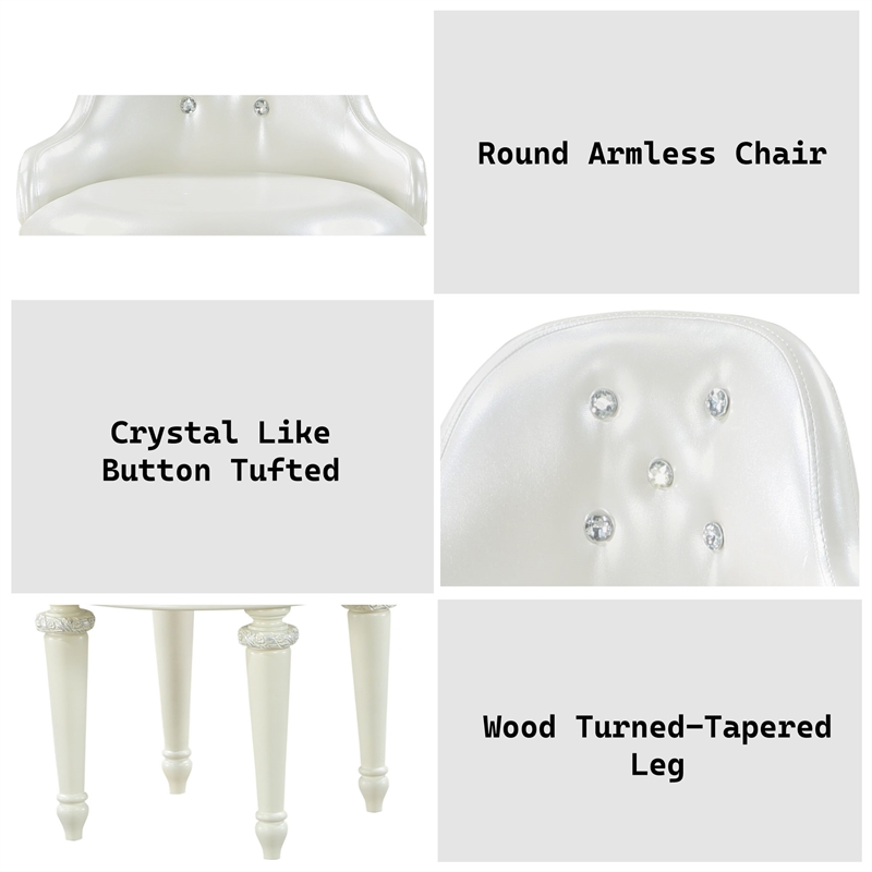 Bowery Hill Wood/PU Leather Round Swivel Chair in Pearl White & Ivory
