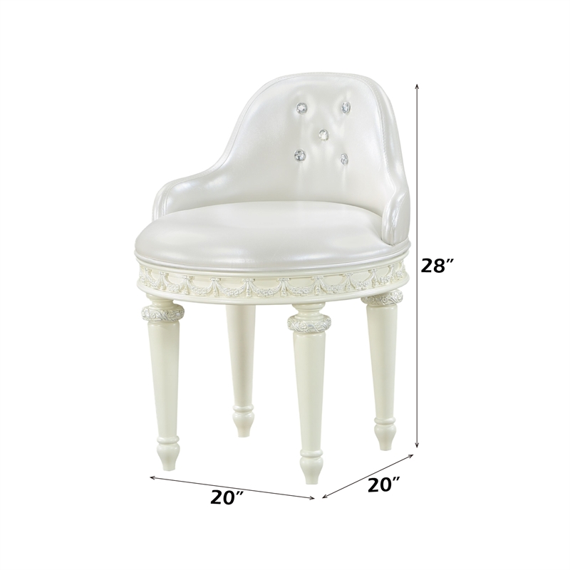 Bowery Hill Wood/PU Leather Round Swivel Chair in Pearl White & Ivory