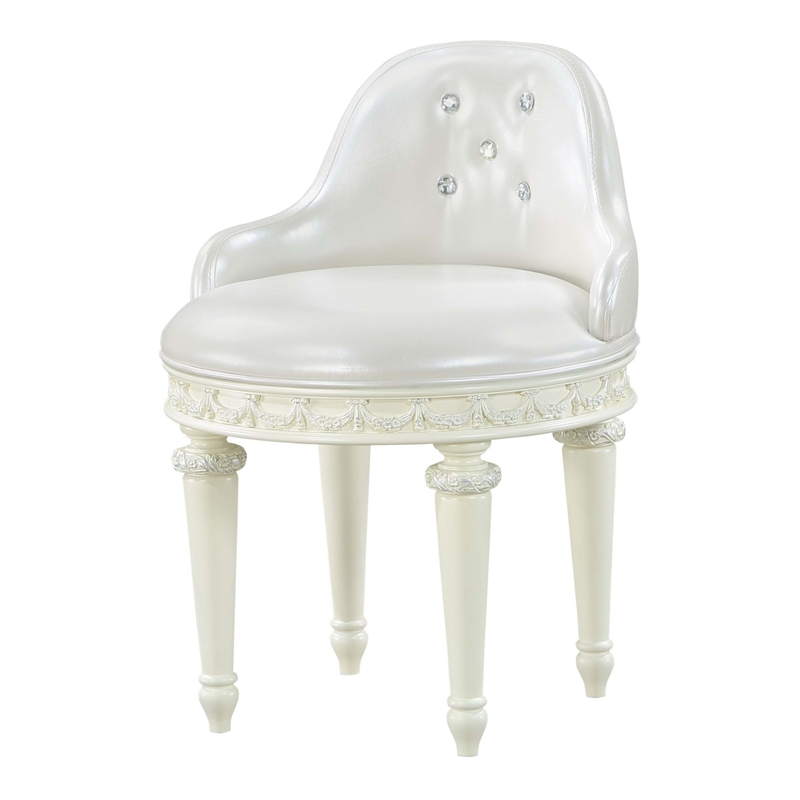 Bowery Hill Wood/PU Leather Round Swivel Chair in Pearl White & Ivory