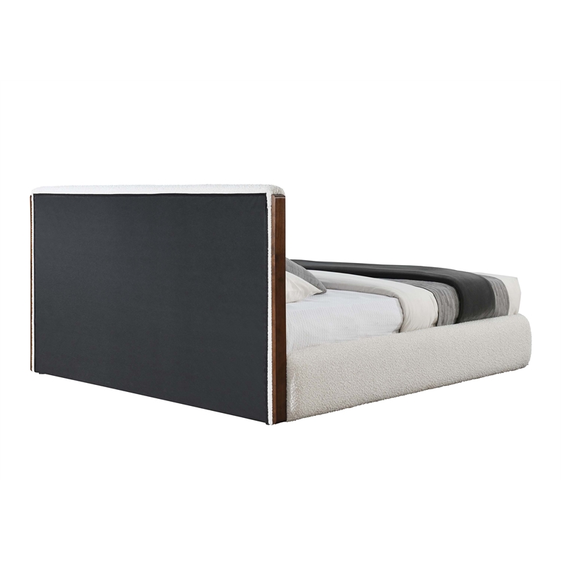 Bowery Hill Fabric Upholstered Eastern King Bed in White & Walnut