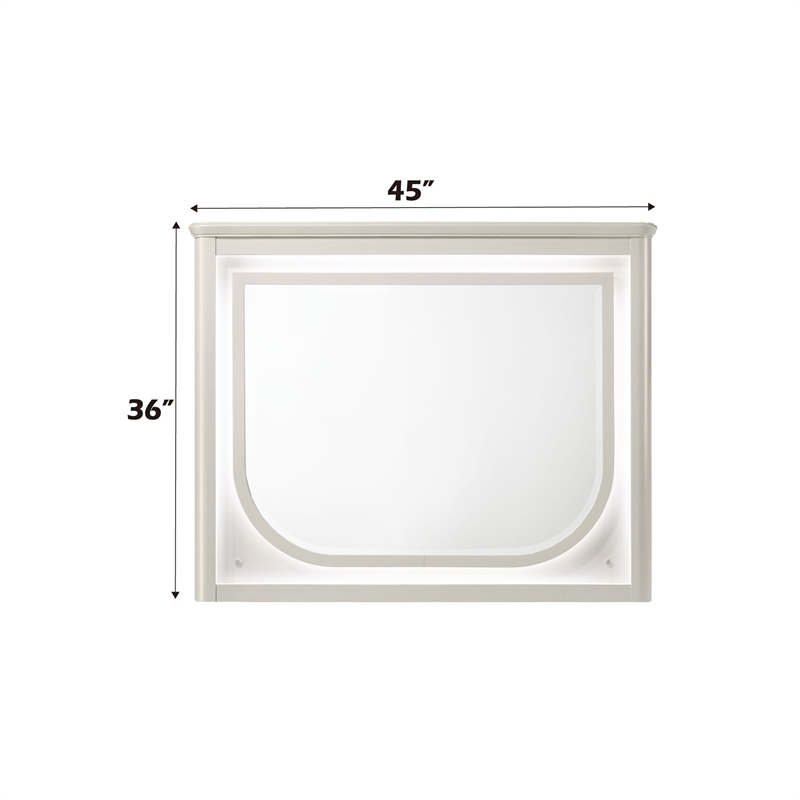 Bowery Hill Wood Rectangular Beveled Mirror with LED in Pearl White
