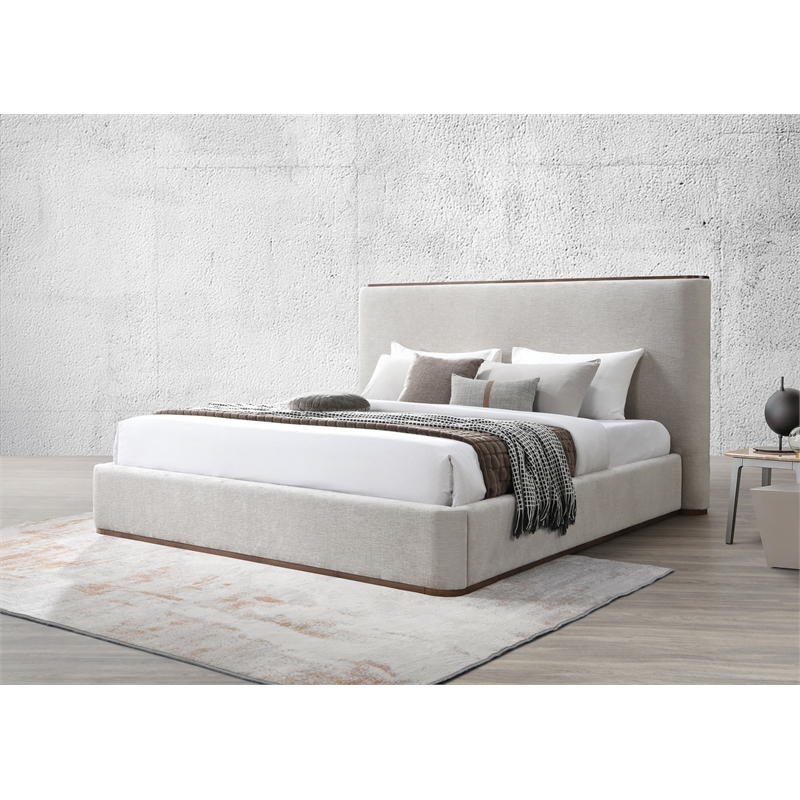 Bowery Hill Contemporary Wood Upholstered Eastern King Bed in Gray