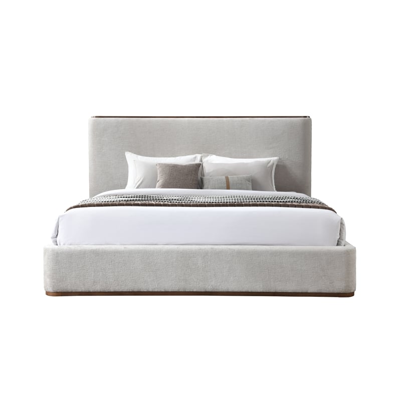 Bowery Hill Contemporary Wood Upholstered Eastern King Bed in Gray