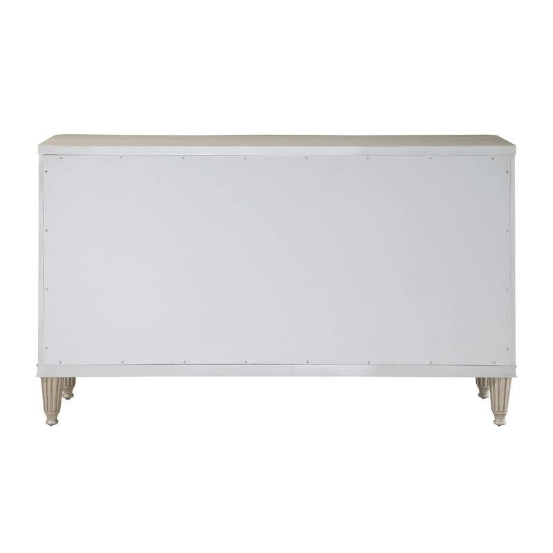 Bowery Hill 3-Drawer Wood Storage Server with Fluted Legs in Champagne Gray