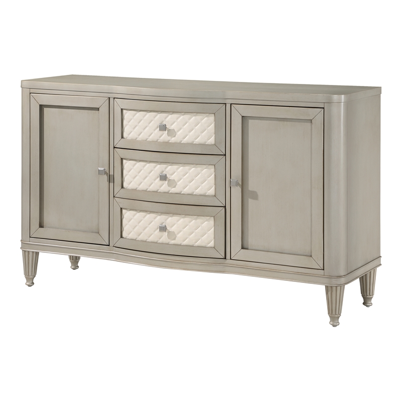 Bowery Hill 3-Drawer Wood Storage Server with Fluted Legs in Champagne Gray