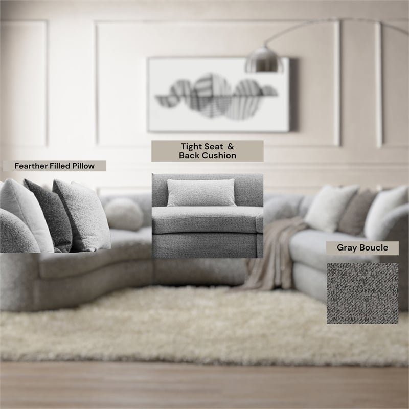 Bowery Hill Fabric Upholstered Sectional Sofa with 9 Pillows in Gray