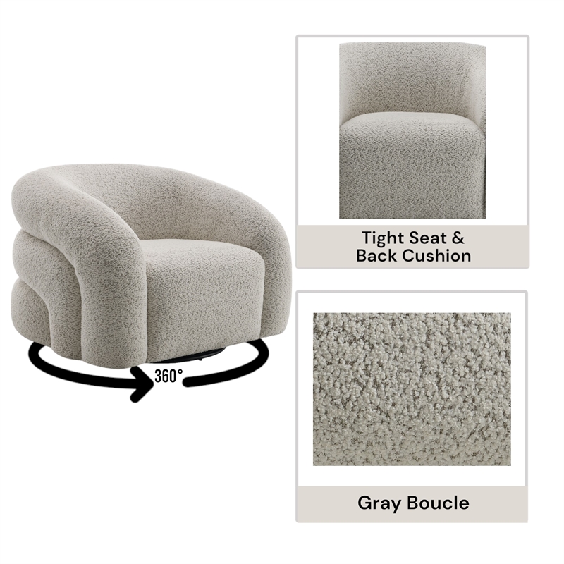 Bowery Hill Contemporary Fabric Upholstered Chair with Hidden Swivel in Gray