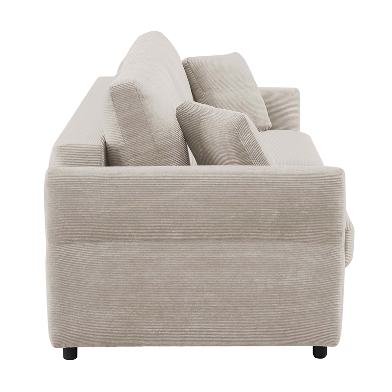 Bowery Hill Fabric Upholstered Sofa with Queen Size Sleeper & 2 Pillows in Beige