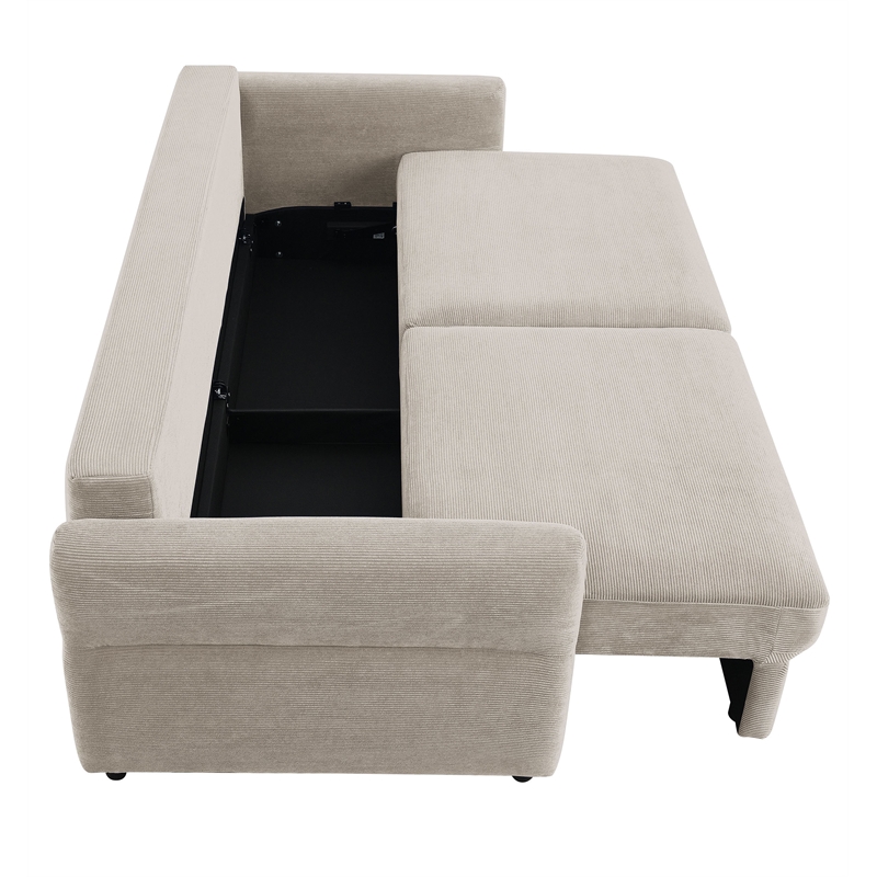 Bowery Hill Fabric Upholstered Sofa with Queen Size Sleeper & 2 Pillows in Beige