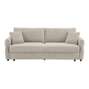 Bowery Hill Fabric Upholstered Sofa with Queen Size Sleeper & 2 Pillows in Beige