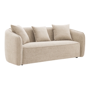 Bowery Hill Contemporary Chenille Upholstered Sofa with 3 Pillows in Beige