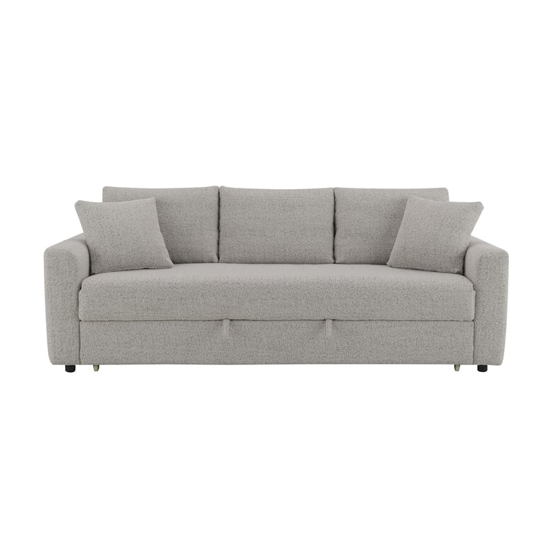 Bowery Hill Fabric Upholstered Sofa with Sleeper and 2 Pillows in Beige
