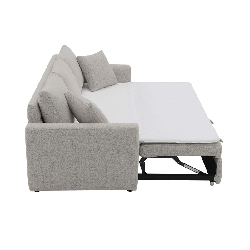 Bowery Hill Fabric Upholstered Sofa with Sleeper and 2 Pillows in Beige