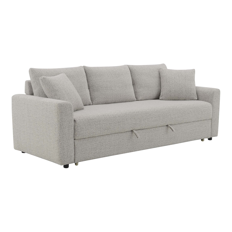 Bowery Hill Fabric Upholstered Sofa with Sleeper and 2 Pillows in Beige