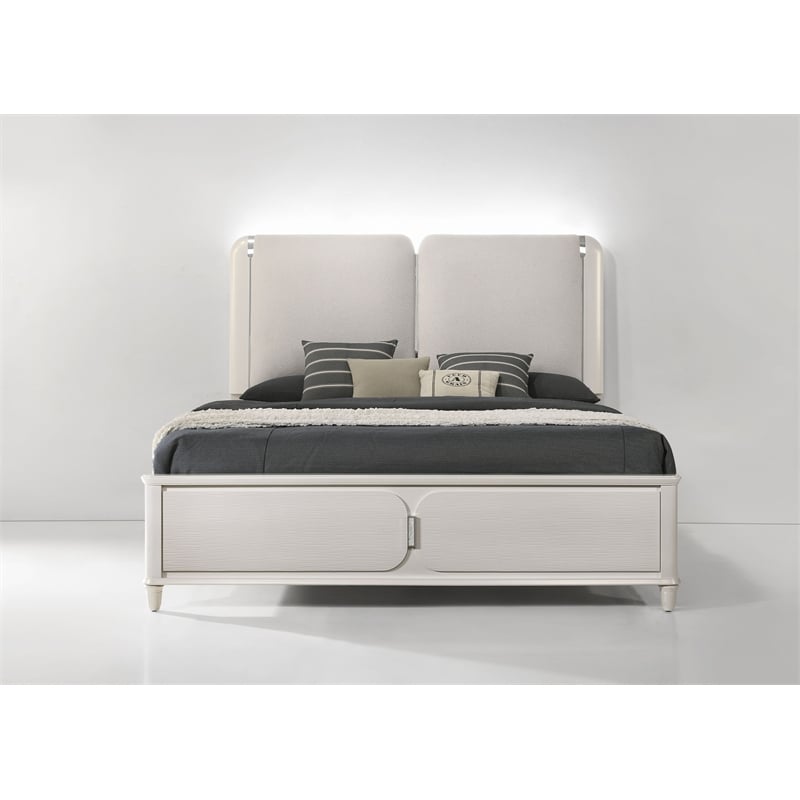 Bowery Hill Wood Pearl White Queen Bed Rectangular LED Light 91