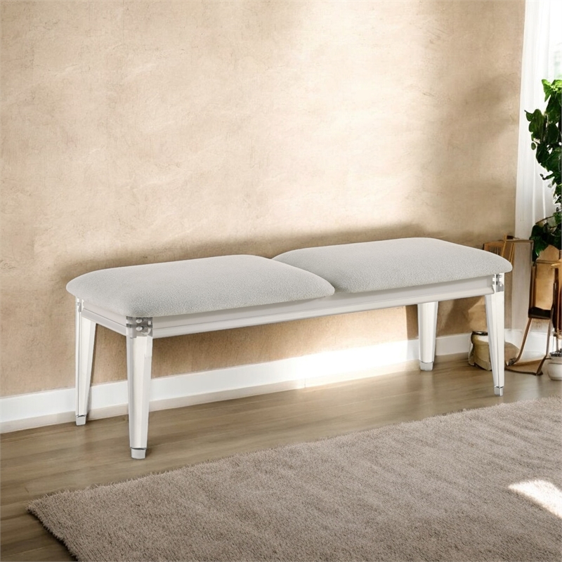 Bowery Hill Wood Bench with Acrylic Legs in Light Gray & Pearl White
