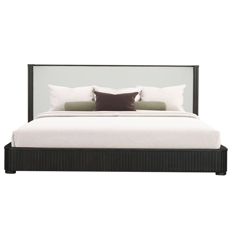 Bowery Hill Wood Upholstered Eastern King Bed in White & Espresso
