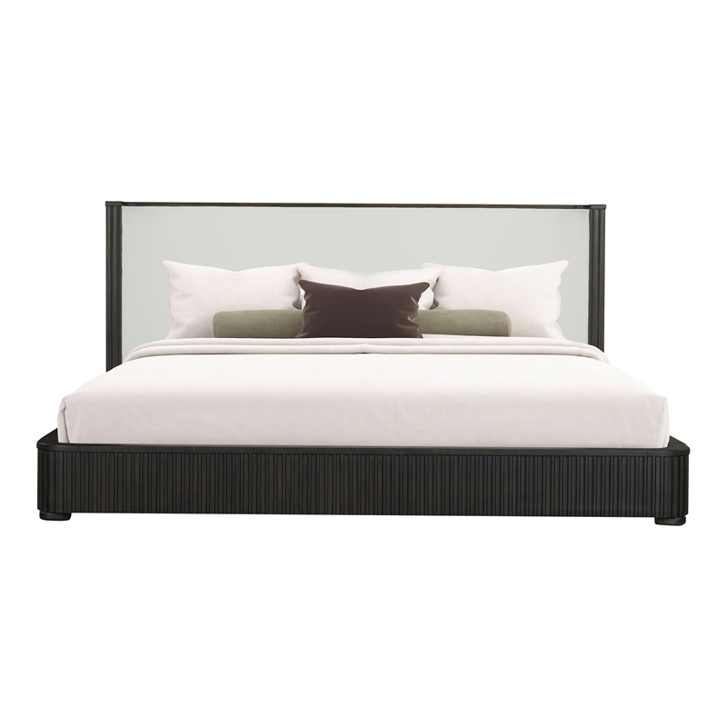 Bowery Hill Contemporary Fabric Upholstered Queen Bed in White & Espresso