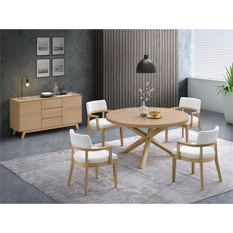 Bowery Hill Transitional Wood X-Shaped Base Round Dining Table in Oak