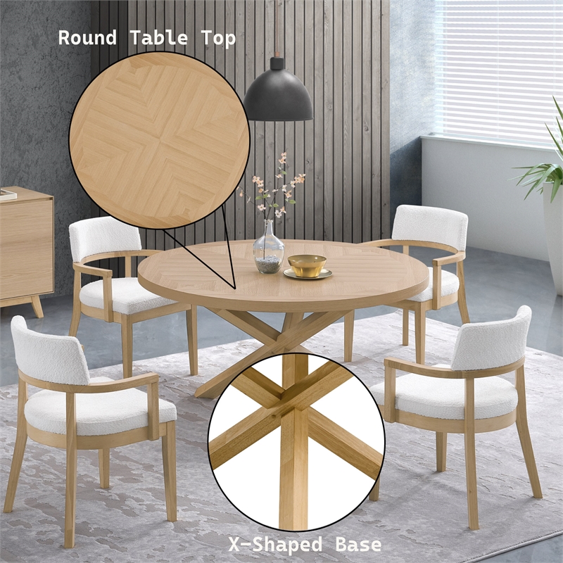 Bowery Hill Transitional Wood X-Shaped Base Round Dining Table in Oak
