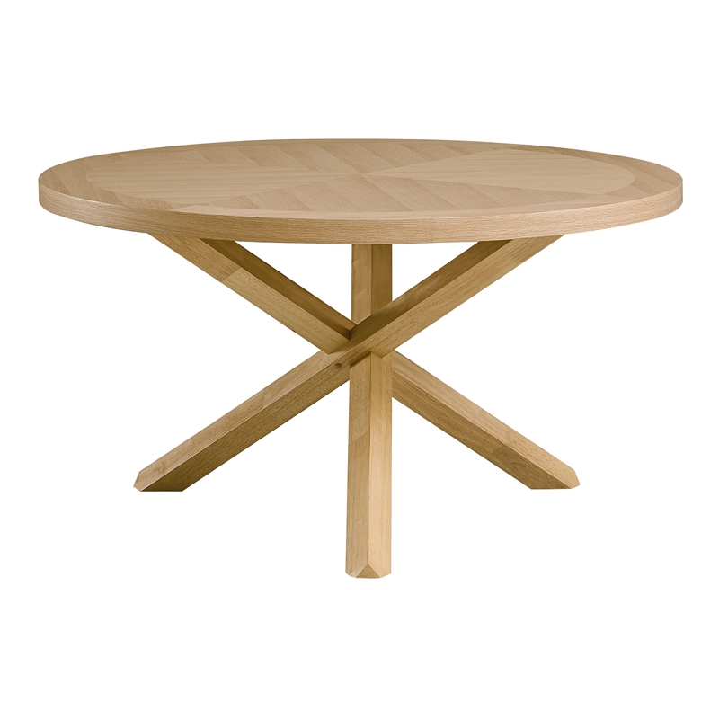 Bowery Hill Transitional Wood X-Shaped Base Round Dining Table in Oak