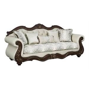 Bowery Hill Fabric Beige Sofa Rectangular Button Tufted 93&quot x 35&quot x 43&quot Assembly Required