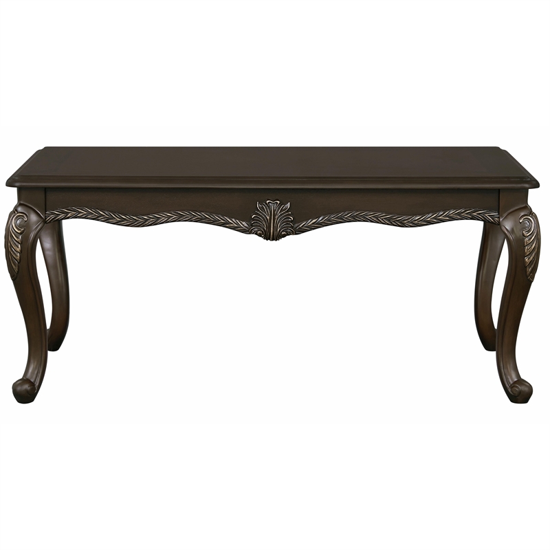 Bowery Hill Wood Rectangular Coffee Table with Floral Trim in Cherry