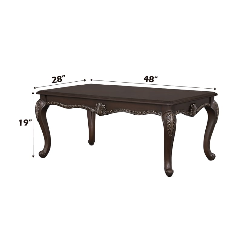 Bowery Hill Wood Rectangular Coffee Table with Floral Trim in Cherry
